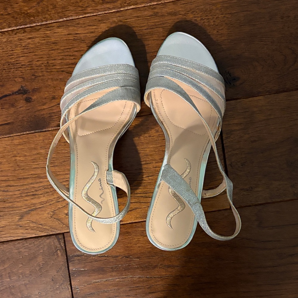 Nina Strappy Sandals in Blue and Cream